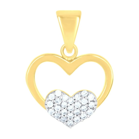14k Two-Tone Gold Womens Cubic-Zirconia Double Heart Charm Pendant