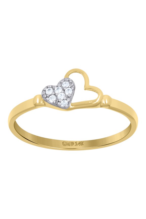 14k Two-Tone Gold Womens Cubic-Zirconia Double Heart Ring