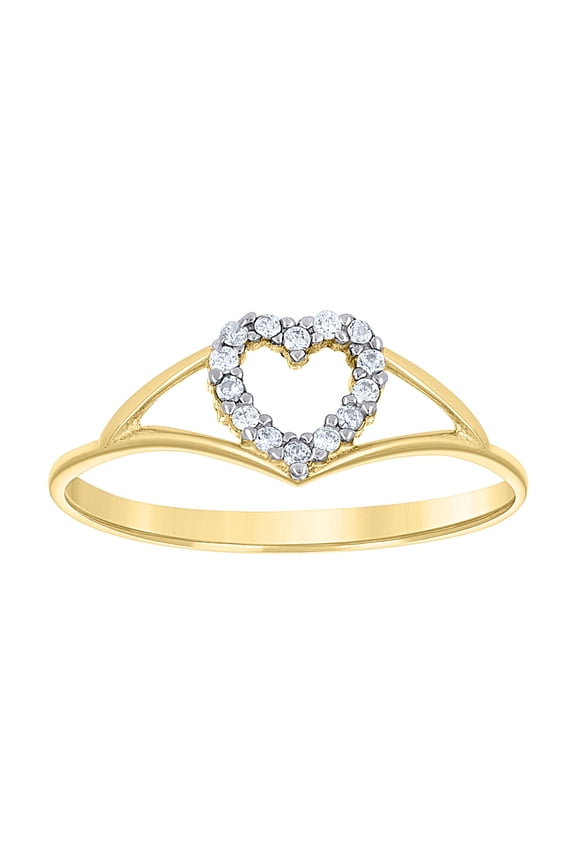 14k Two-Tone Gold Womens Cubic Zirconia Heart Fancy Ring