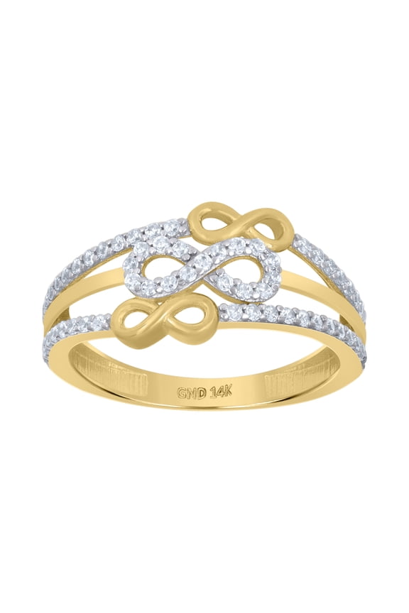 14k Two-Tone Gold Womens Cubic-Zirconia Infinity Symbol Ring