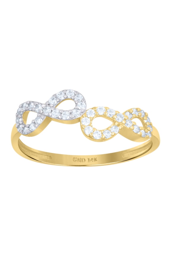 14k Two-Tone Gold Womens Cubic-Zirconia Infinity Symbol Ring