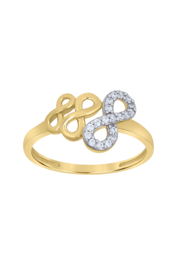 14k Two-Tone Gold Womens Cubic-Zirconia Infinity Symbol Ring