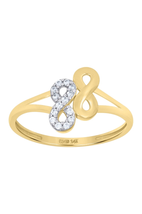 14k Two-Tone Gold Womens Cubic-Zirconia Infinity Symbol Ring