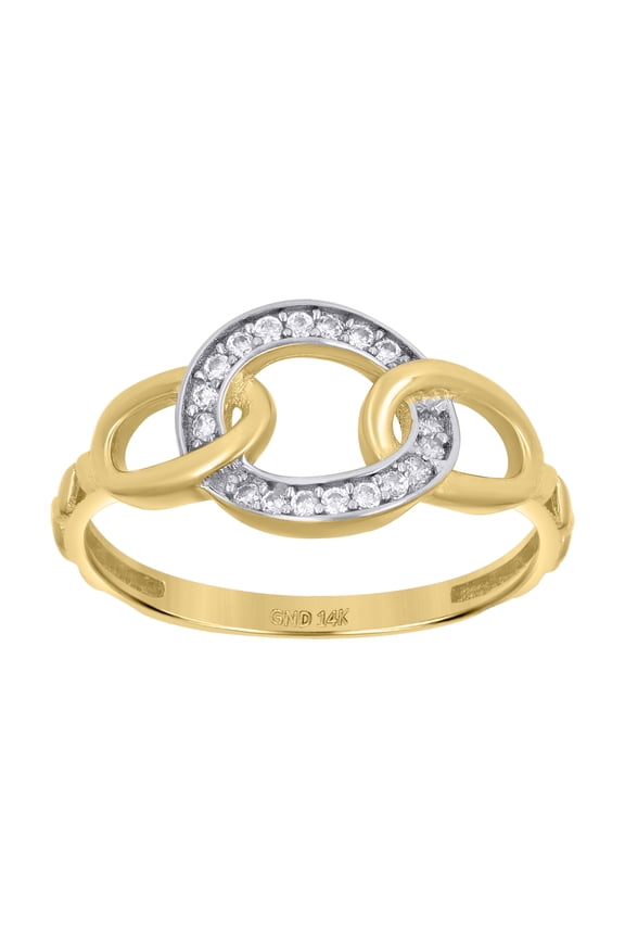 14k Two-Tone Gold Womens Cubic-Zirconia Intertwined Fashion Ring