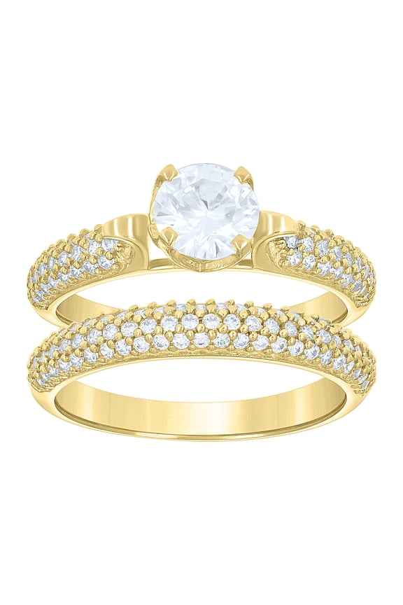 14k Two-Tone Gold Womens Cz Duo Center Stone White Sz7 Wedding Engagement Bridal Set Band Ring