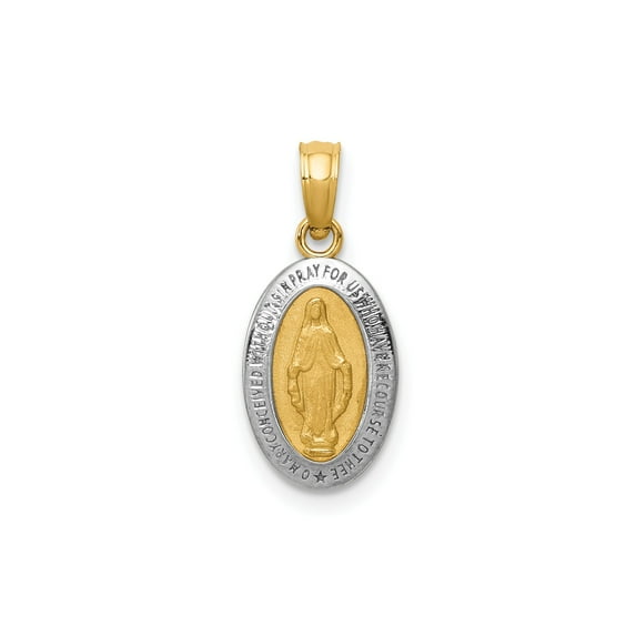 14k Two-Tone Gold and Rhodium Oval Miraculous Medal Pendant Necklace for Women Catholic Religious Jewelry Symbol of Faith Devotion and Protection