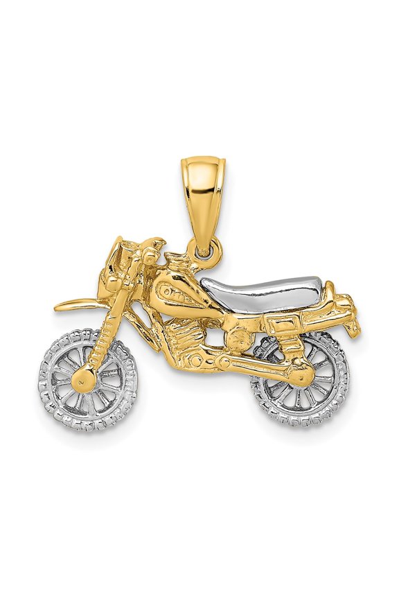 14k Two Tone Gold with Rhodium Plated 3-D Dirt Bike Motorcycle Charm Pendant Fine Jewelry For Women Gifts For Her