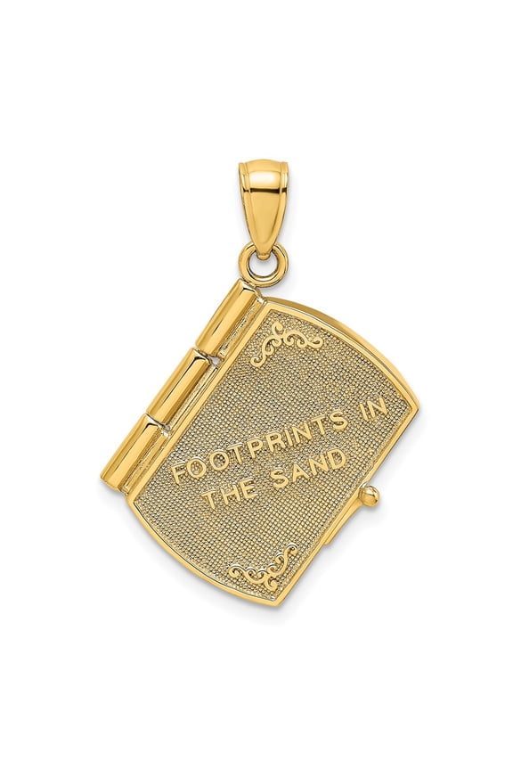 14k Two Tone Gold with Rhodium Plated 3-D Footprints the Sand Book with Prayer Inside Charm Pendant Fine Jewelry For Women Gifts For Her