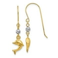thumbnail image 1 of 14k Two Tone Goldd Puffed Dolphin Shepard Hook Earrings - Measures 33x8mm Wide, 1 of 2