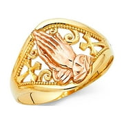 TRUST JEWELRY 14k Two Tone Italian Gold Praying Hands Multi Cross 15mm Eye Shape Ring