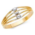 thumbnail image 1 of 14k Two Tone Italian Solid Gold 3 Bead Egg Shape 7mm Ring, 1 of 1