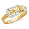 thumbnail image 1 of 14k Two Tone Italian Solid Gold Belt Buckle Pattern Ring 7mm, 1 of 1