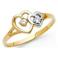 thumbnail image 1 of 14k Two Tone Italian Solid Gold CZ Double Heart Prong Set Ring 8mm, 1 of 1