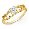 thumbnail image 1 of 14k Two Tone Italian Solid Gold CZ Flower & Hearts Ring 6mm, 1 of 1
