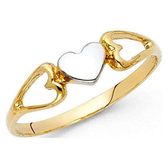 14k Two Tone Italian Solid Gold Triple Hearts Ring 5mm