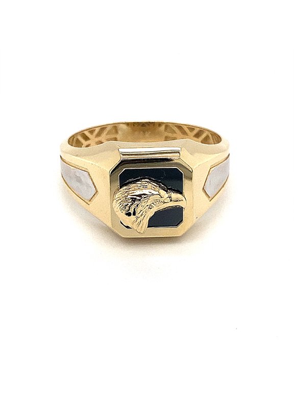 14k Two Tone Men's Eagle Ring