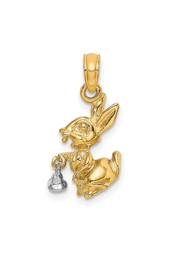 14k Two-Tone Moveable 3-D Bunny Rabbit with Bell Charm