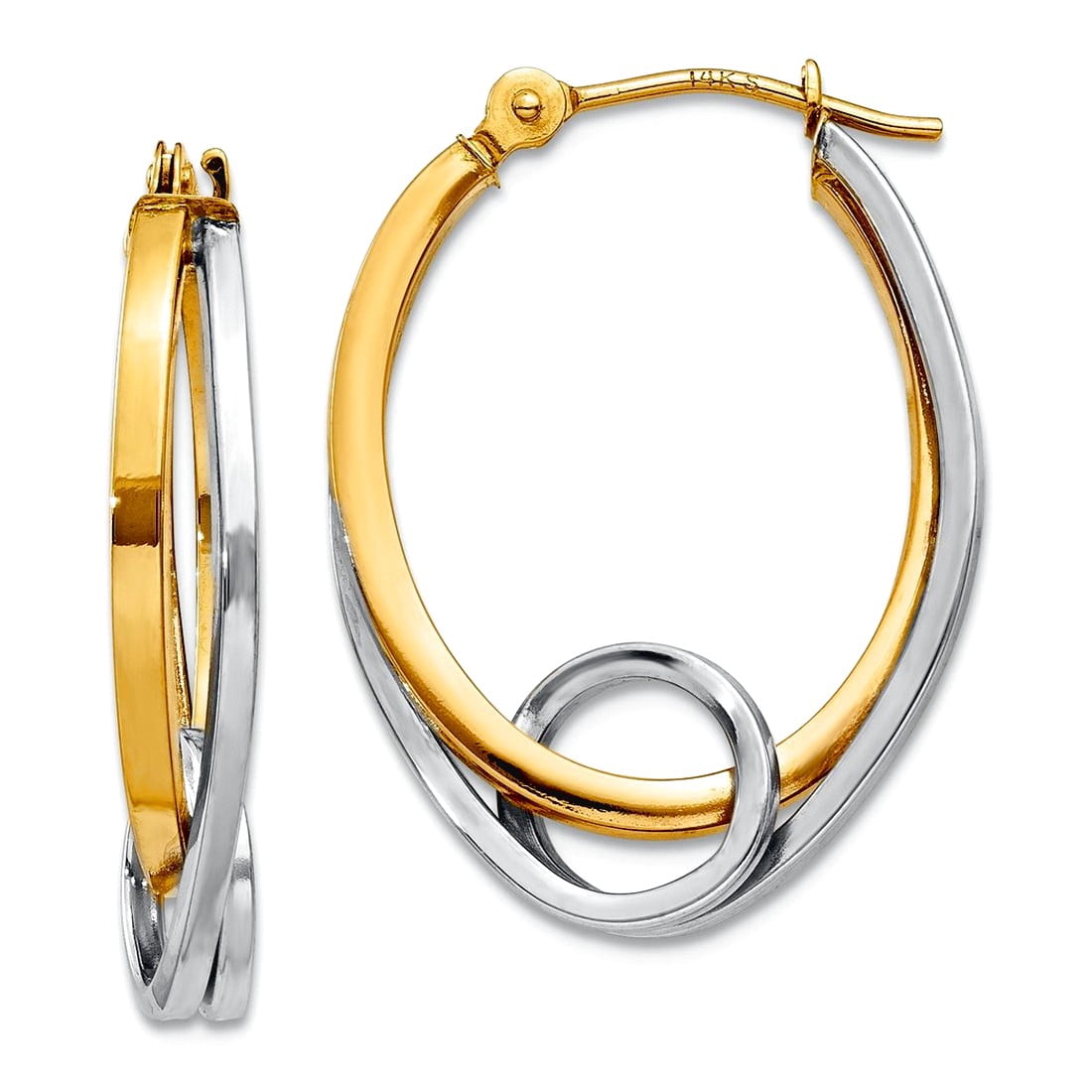 14k Two-Tone Polished Hinged post Gold Oval Hoops Loop Earrings 14x5mm Wide Hoop Earring for Women