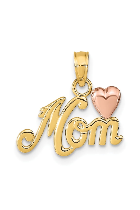14k Two-Tone Polished Mom with Heart Pendant