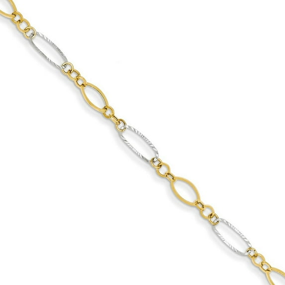 14k Two Tone Polished Spring Ring Gold Oval Shapes Bracelet - 1.1 Grams - Link Bracelet for Women