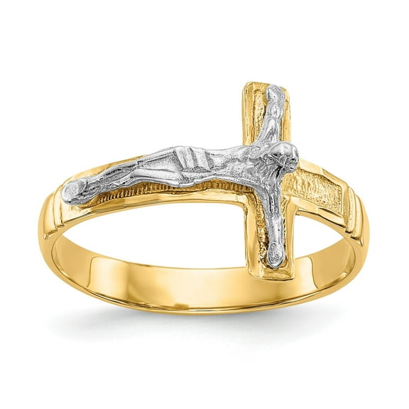 14k Two-Tone Real Gold Crucifix Cross Pendant Necklace for Men and Women Religious Christian Jewelry with Sculpted Jesus Spiritual Faith Symbol Accessory