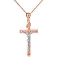thumbnail image 1 of 14k Two-Tone Rose Gold Crucifix Pendant Jesus Cross Necklace (1.44") MEDIUM (16 Inches), 1 of 5