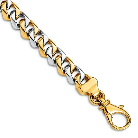 14k Two-Tone Solid Fancy Lobster Closure Gold 6.85mm Polished Fancy Link Bracelet 8 Inch Lobster Claw Link Bracelet for