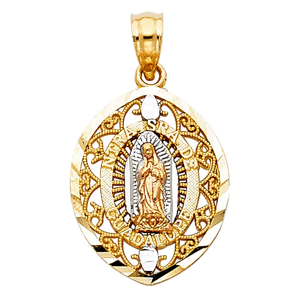 14k Two Tone Solid Gold Our Lady of Guadalupe Oval Charm Pendant 18mm ...
