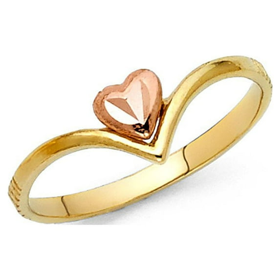 14k Two Tone Solid Italian Gold High Polished Heart Midi Ring 7mm