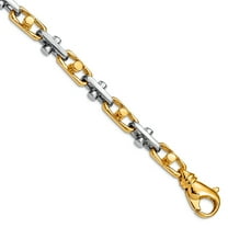 14k Two-Tone Solid Polished Gold 5mm Fancy Link Chain Bracelet 8 Inch Lobster Claw Link Bracelet for Women and Men