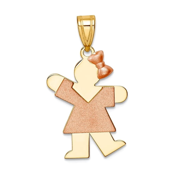 14k Two-Tone Solid Satin Polished Gold Small With Bow on Right Engraveable Charm 25x15mm Wide Pendant Necklace for Women