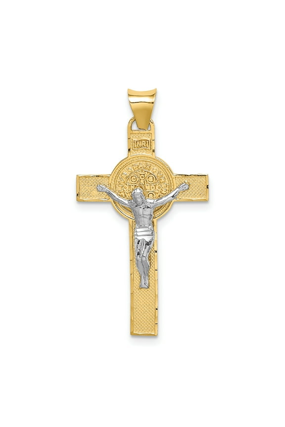 14k Two-Tone St. Benedict Medal Crucifix Cross Pendant