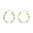 thumbnail image 1 of 14k Two Tone Yellow And White Gold Round Diamond Cut Polished Hoop Earrings Genuine 15mm x 15mm, 1 of 1
