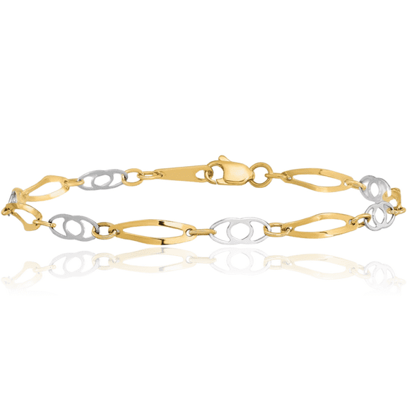 14K Solid Two Tone Gold Link Chain Bracelet