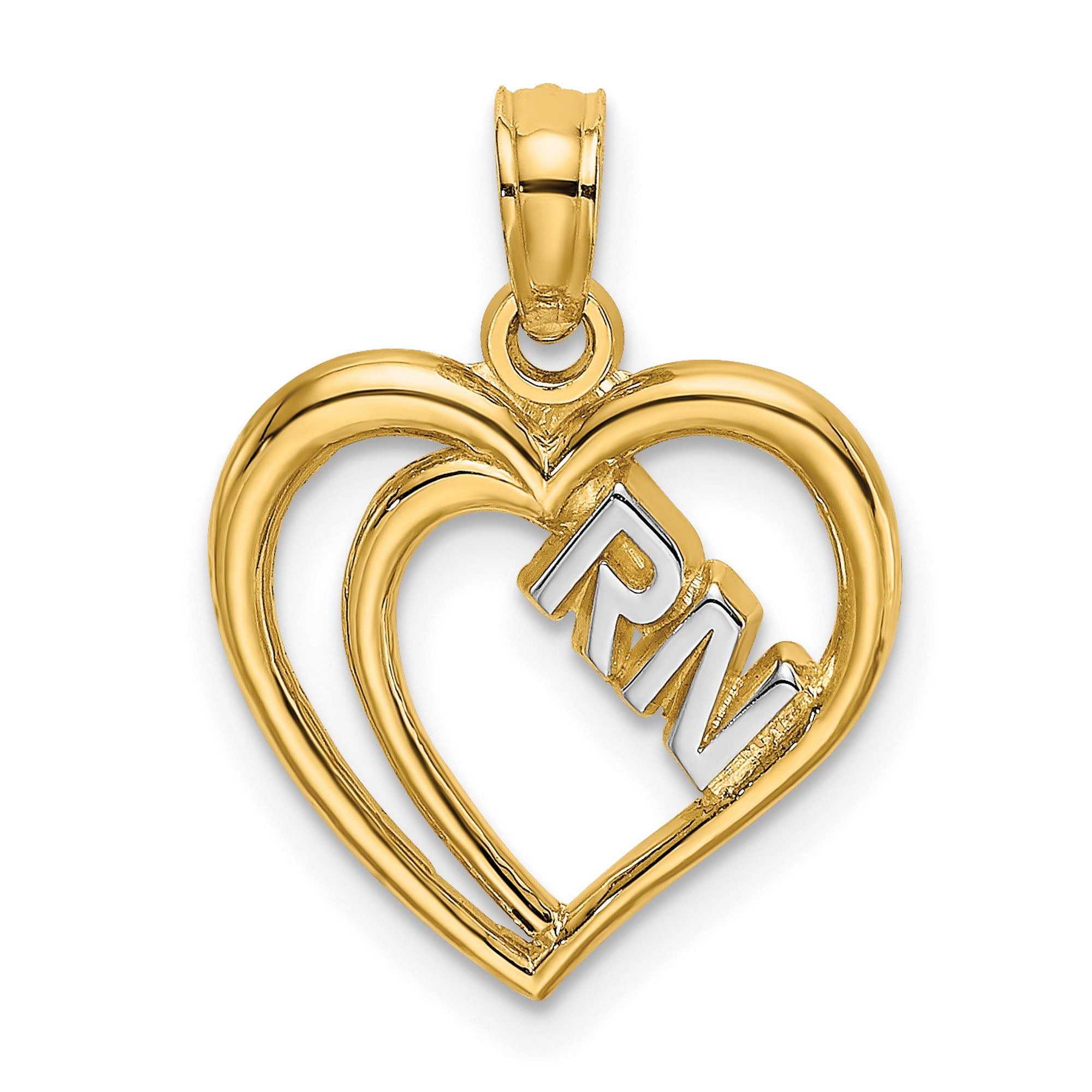 14k Two Tone Yellow Gold Heart Pendant With Registered Nurse RN Letters 13 mm x 13 mm Walmart