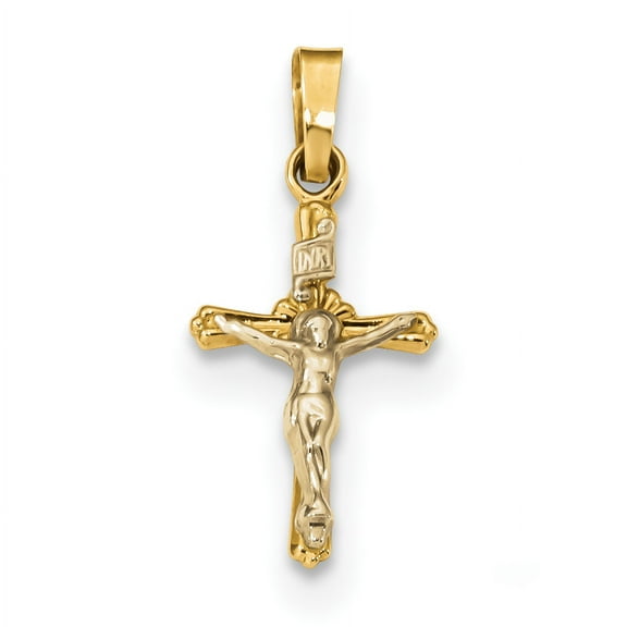 14k Two Tone Yellow Gold Inri Lord Jesus Christ Crucifix Holy Cross Religious Pendant Charm Necklace Fine Jewelry For Women Gifts For Her