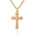 thumbnail image 1 of 14K Solid Two Tone Gold Heart Irish Claddagh Celtic Holy Cross Necklace Religious Chain Pendant Jesus Christ Charm Jewelry with chain 16inch, 1 of 8