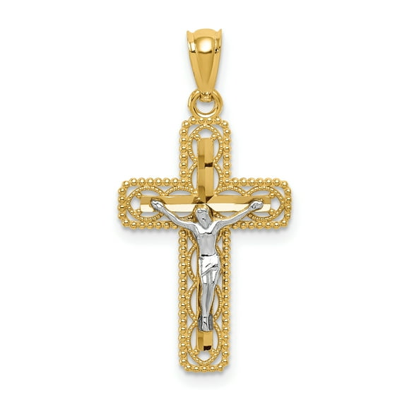 14k Two Tone Yellow Gold Lord Jesus Christ Crucifix Holy Cross Religious Pendant Charm Necklace Latin Fine Jewelry For Women Gifts For Her