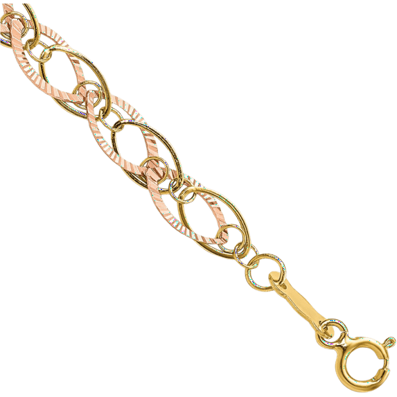 14K Solid Two Tone Gold Oval Cable Rolo Link Chain Bracelet