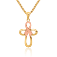 thumbnail image 1 of 14K Solid Two Tone Gold Pink Breast Cancer Awareness Ribbon Holy Cross Necklace Religious Chain Pendant Jesus Christ Charm with chain 16inch, 1 of 8