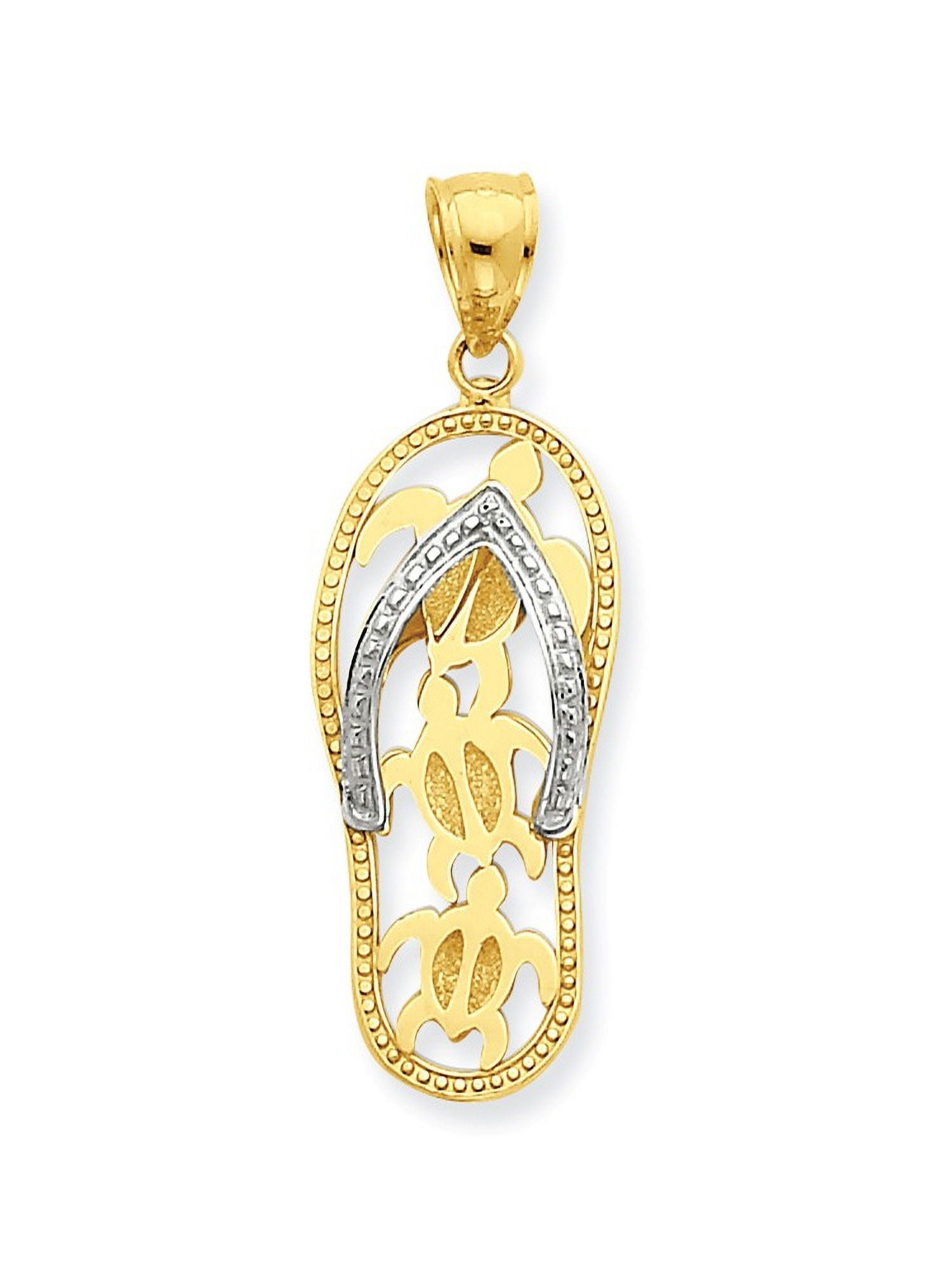 14k Two Tone Yellow Gold Triple Sea Turtle Hawaiian Flip Flop Sandals