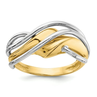 14k Two Tone Yellow Gold Wave Band Ring Size 7.00 Fine Jewelry For Women Gifts For Her
