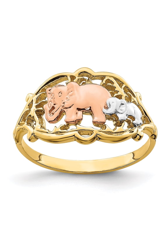 14k Two-Tone w/ White RH Two Elephants Ring R924
