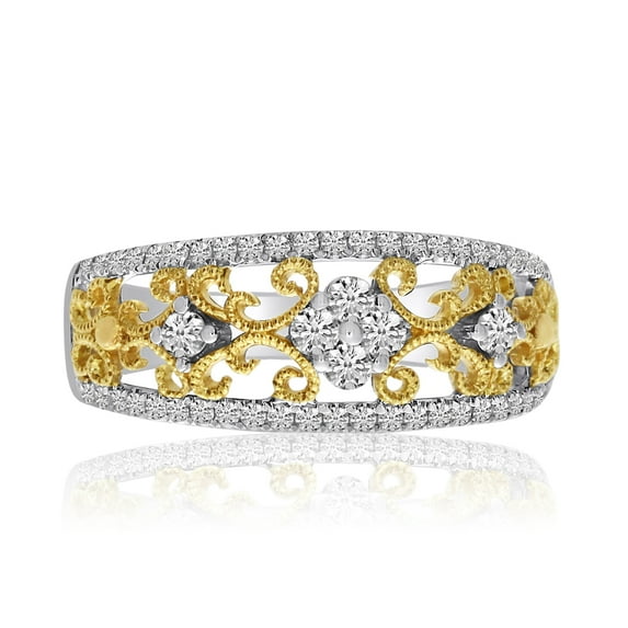 14k Two-Toned Filigree Diamond and Fashion Ring