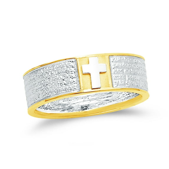 14k Two Toned Gold Religious Men's Cross Lords Prayer Ring , Size 11