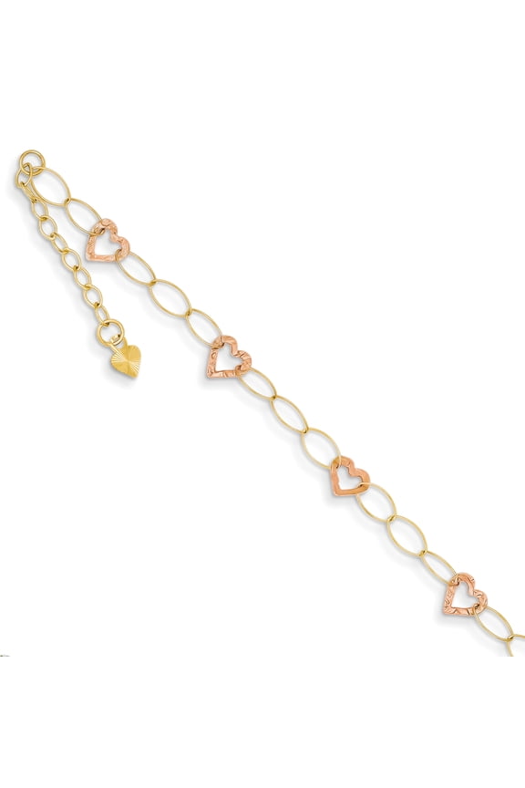 14k Two-tone Adjustable Heart with 1 extension Anklet