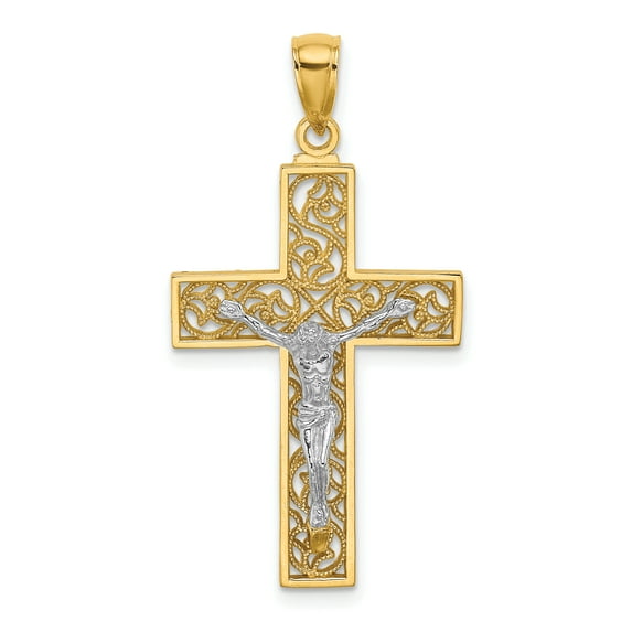 14k Two-tone Filigree Crucifix Pendant K9675