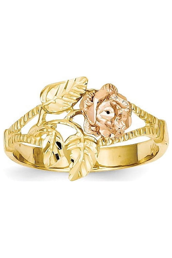 14k Two-tone Diamond-Cut Rose Ring