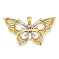 thumbnail image 1 of 14k Two-tone Gold Textured Back Solid Polished Diamond-cut Butterfly Charm Pendant, 1 of 3