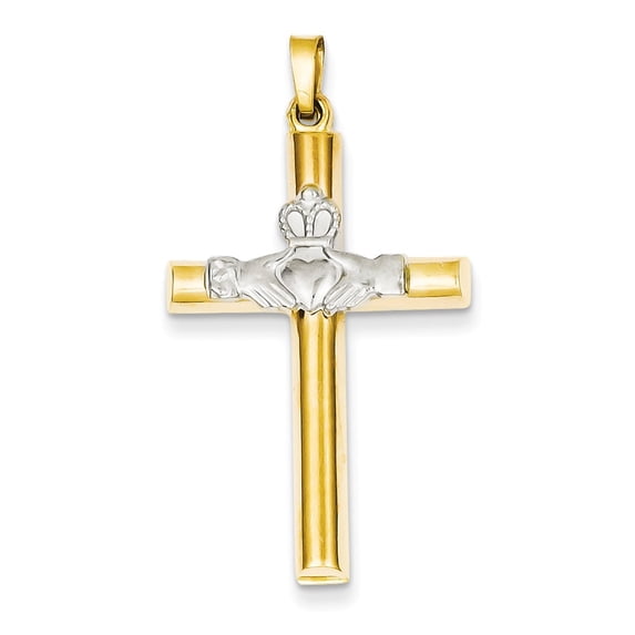 14k Two-tone Gold Claddagh Cross Pendant